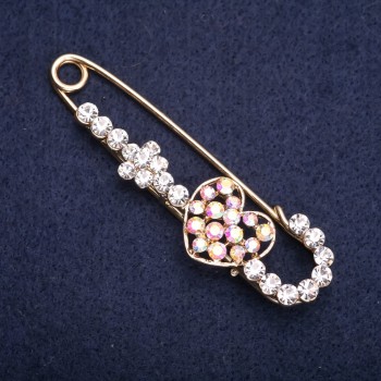 Брошка шпилька Серце з білими стразами хамелеон 70х20мм жовтий метал