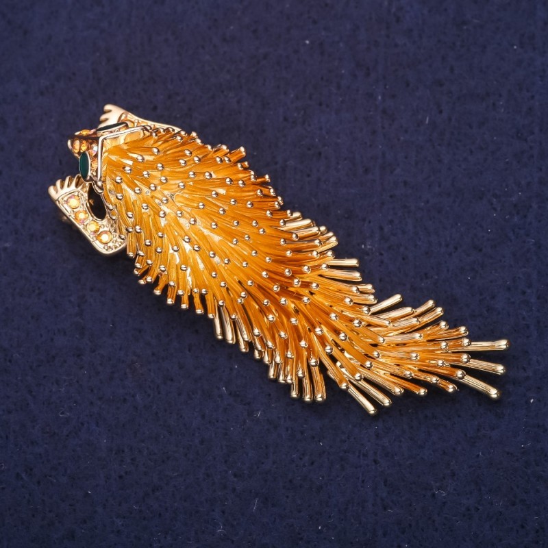 Broșă în formă de arici, 75×23 mm, metal galben