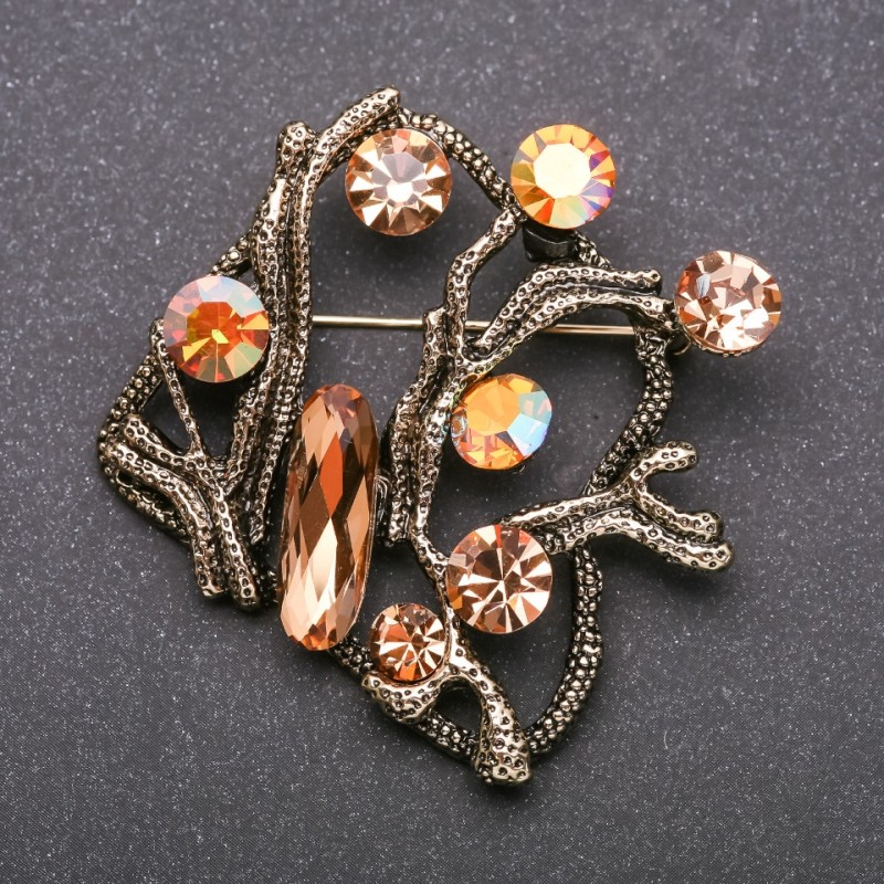 Broșă mare Accent cu cristale galbene «chameleon» metal galben 55×55 mm