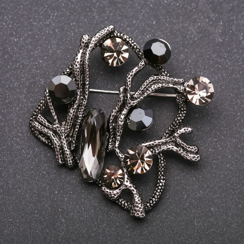 Broșă mare Accent cu cristale gri, metal gri 55×55 mm
