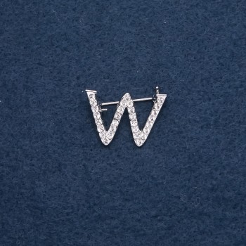 Broșă cu inițială „W” 29×20 mm, culoare metalică argintie
