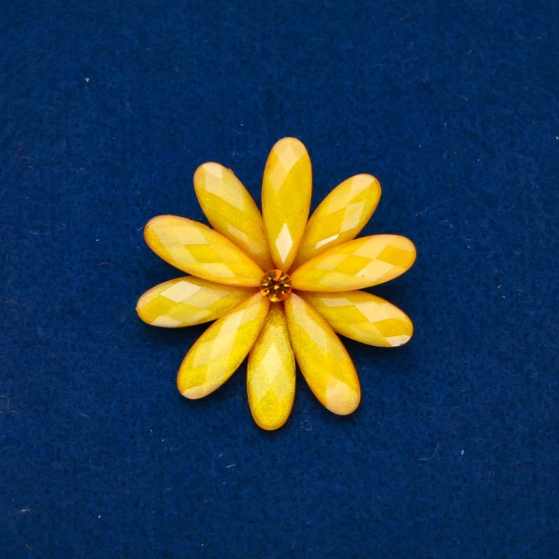 Broșă cu formă de floare, metal galben și gri, 48 mm +