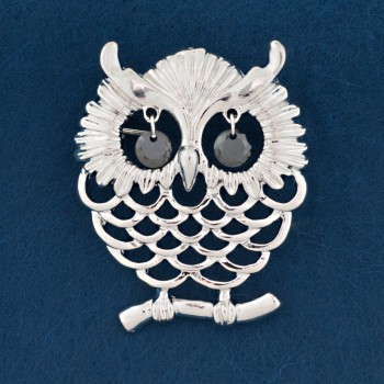 Broșă Bufniță ajurată, metal gri, 40×32 mm