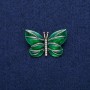 Broșă în formă de fluture cu email verde și cristale, 22×33 mm, metal auriu