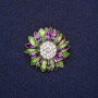 Broșă floare cu strasuri email culoare verde mov 29 mm metal auriu