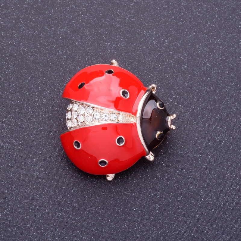 Broșă «Buburușă» roșie email, culoare metal aurie, diametru 2,5 cm