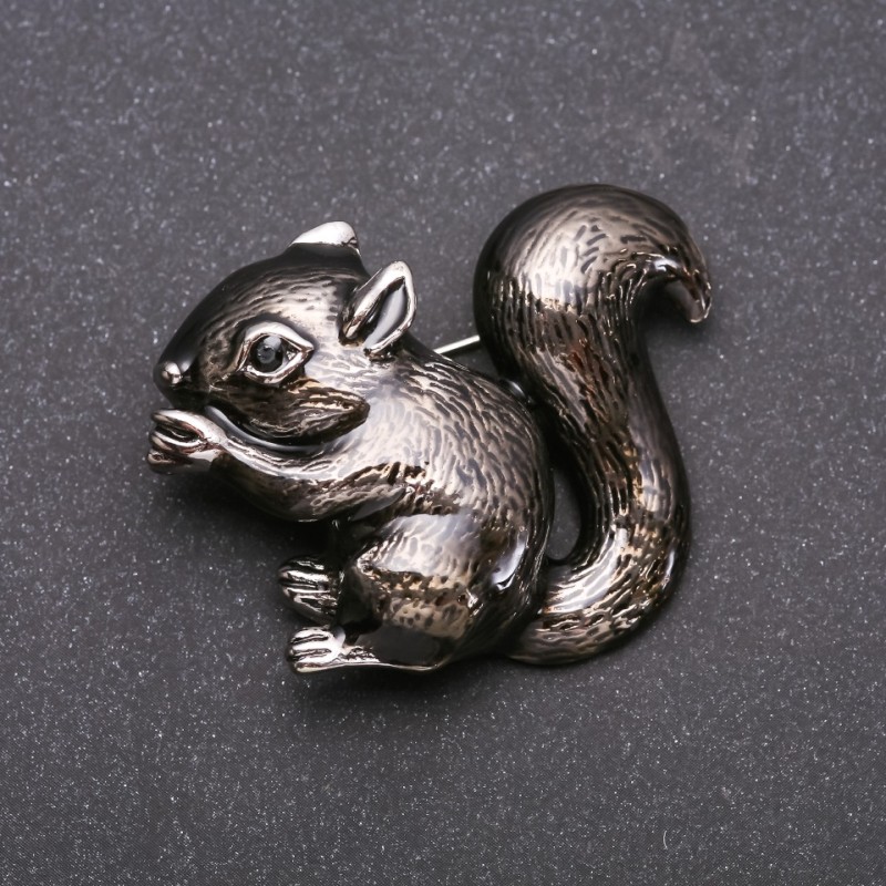 Broșă veveriță email, culoare bronz-argintiu, metal 37×46 mm