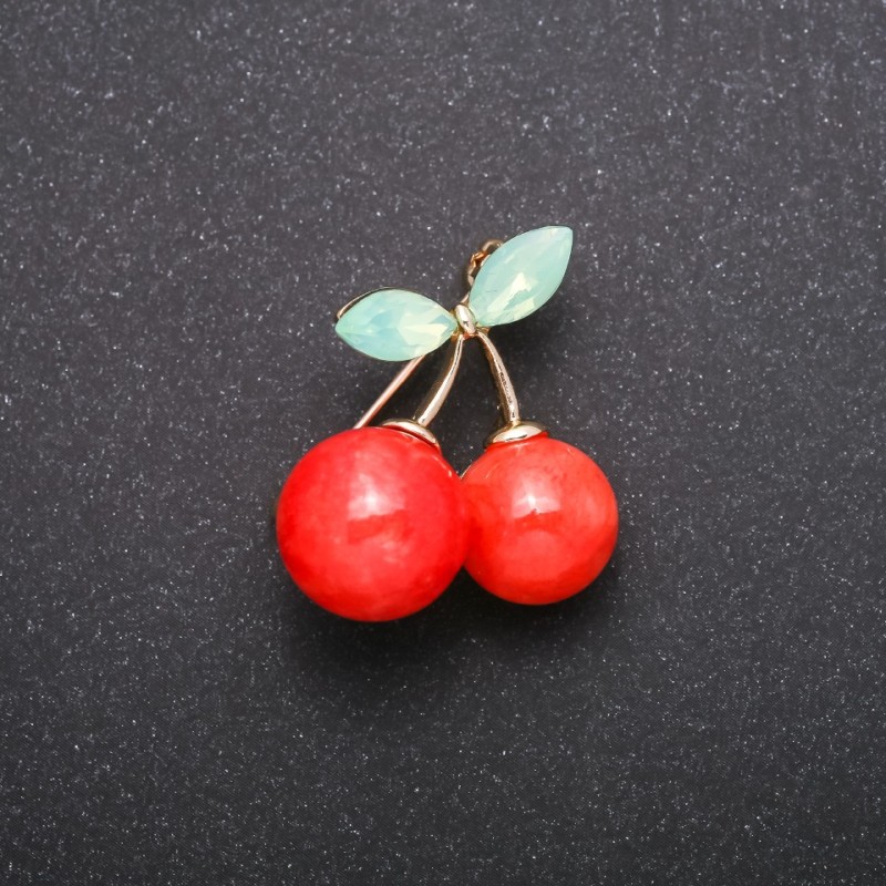 Broșă Vișine, culoare metalică aurie, 30×25 mm