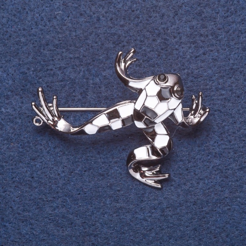 Broșă «Broască Domino» culoare argintie 4×4 cm