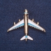 Broșă «Avion» albă cu email alb și albastru deschis, culoare metal auriu, 4×5 cm