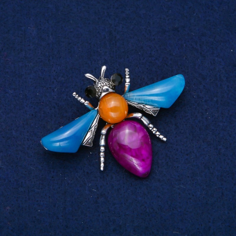 Broșă în formă de fluture, metal argintiu, 47×62 mm +