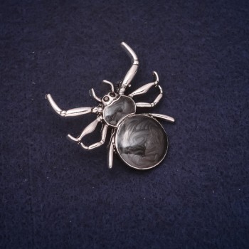 Broșă păianjen 40×40 mm, strasuri, email, culoare neagră, metal argintiu