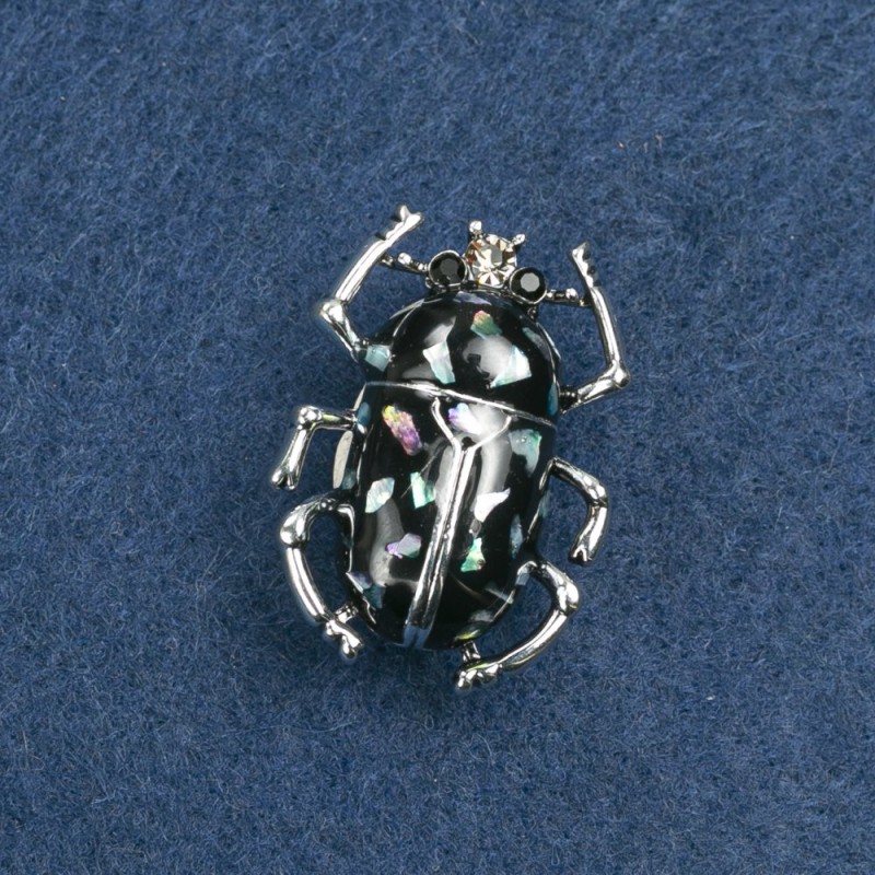 Broșă Scarabeu de Mai cu haliozit, culoare argintie 3×2 cm