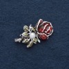 Broșă «Roză» 4×2,5 cm, cu cristale, email, metal gri