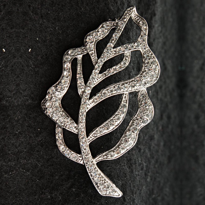 (35/60 mm) Broșă din metal deschis Frunză cu strasuri