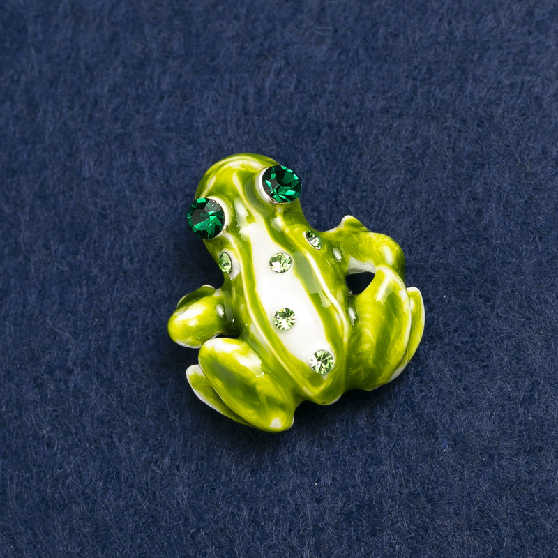 Broșă broască metal auriu, strasuri și email 28x30mm +