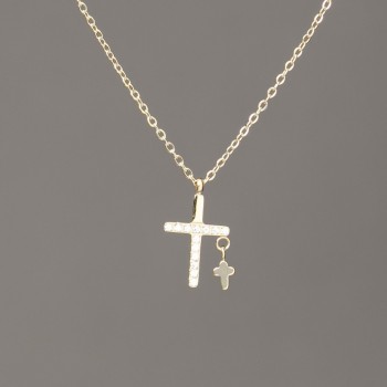 Lanț Xuping cu placare aur galben lămâie, cu pandantiv și cristale albe, 15×9 mm, grosime 1 mm, lungime 40–45 cm