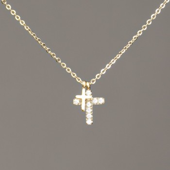 Lanț Xuping placat cu aur lămâie, cu pandantiv și cristale albe, 12x9 mm, grosime 1 mm, lungime 40-45 cm