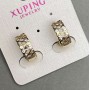 Cercei Xuping 6×15 mm cu cristale albe, placare cu aur 18K și rodiu