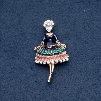 Broșă «Domnișoară» email verde, 30x55 mm, culoare metal: auriu