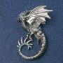 Broșă Dragon din metal argintiu cu cristale albastre de benzină, 68×54 mm