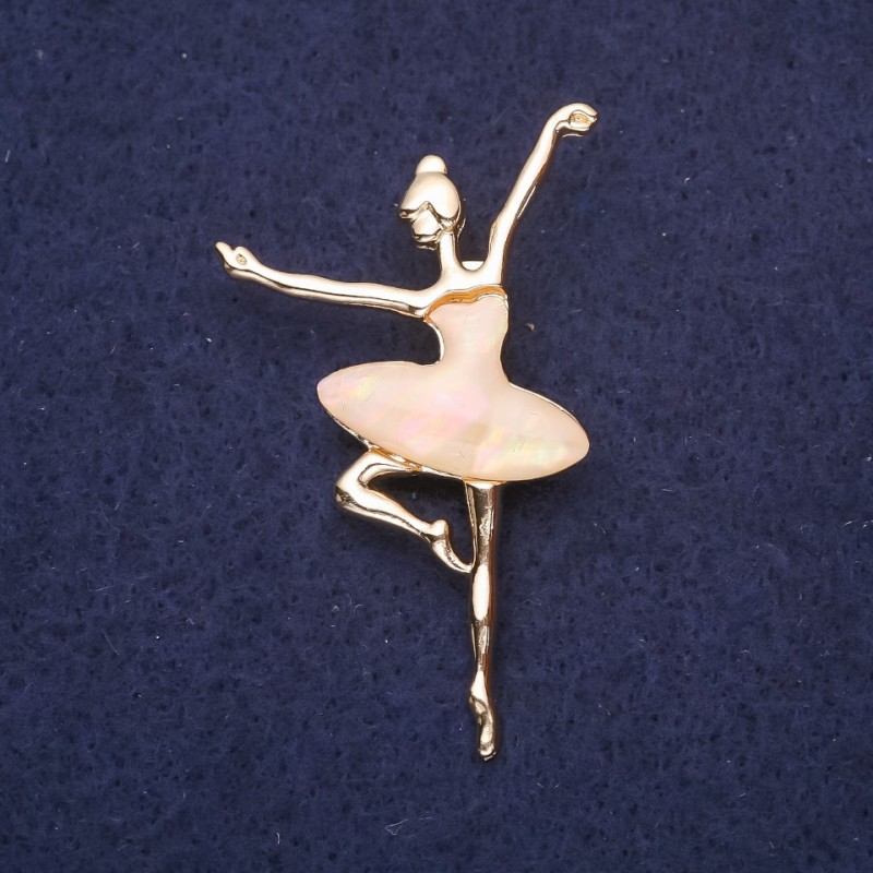 Broșă balerină sidef 30x49 mm, metal galben