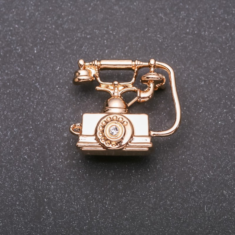 Broșă Telefon din metal galben 27×24 mm