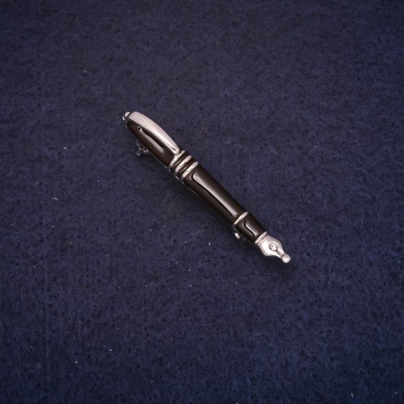 Broșă stilou 5×45 mm, email negru, metal argintiu