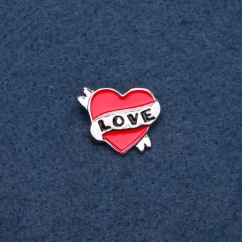 Broșă «Inimă» email roșu, culoare metalului «auriu»
