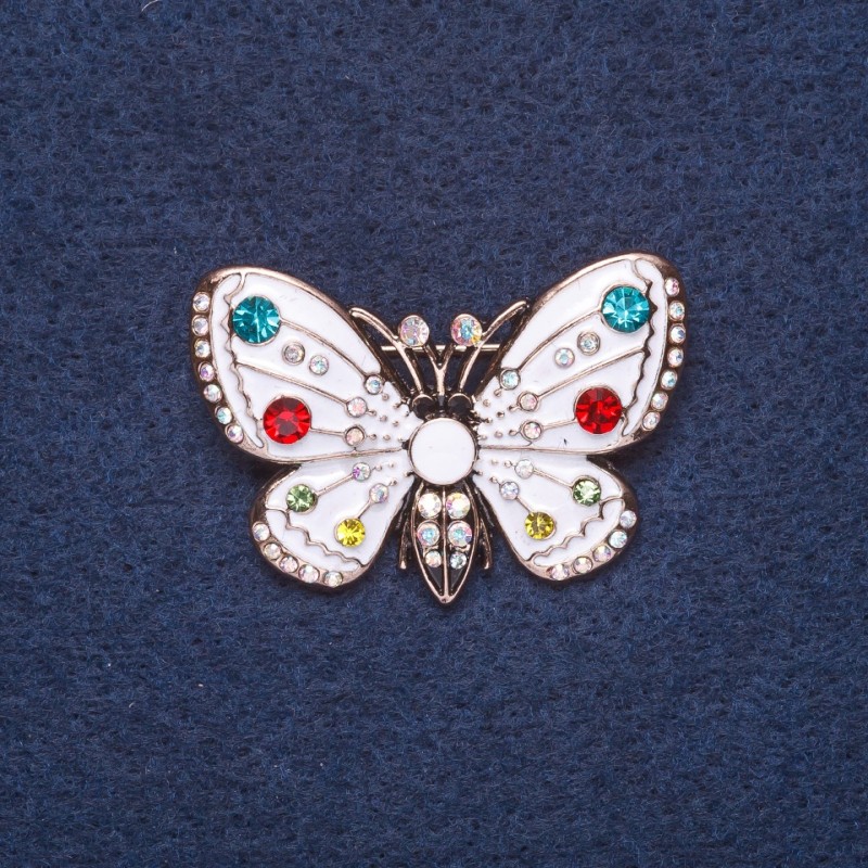Broșă «Fluture» email alb, culoare metalică aurie 4×3 cm