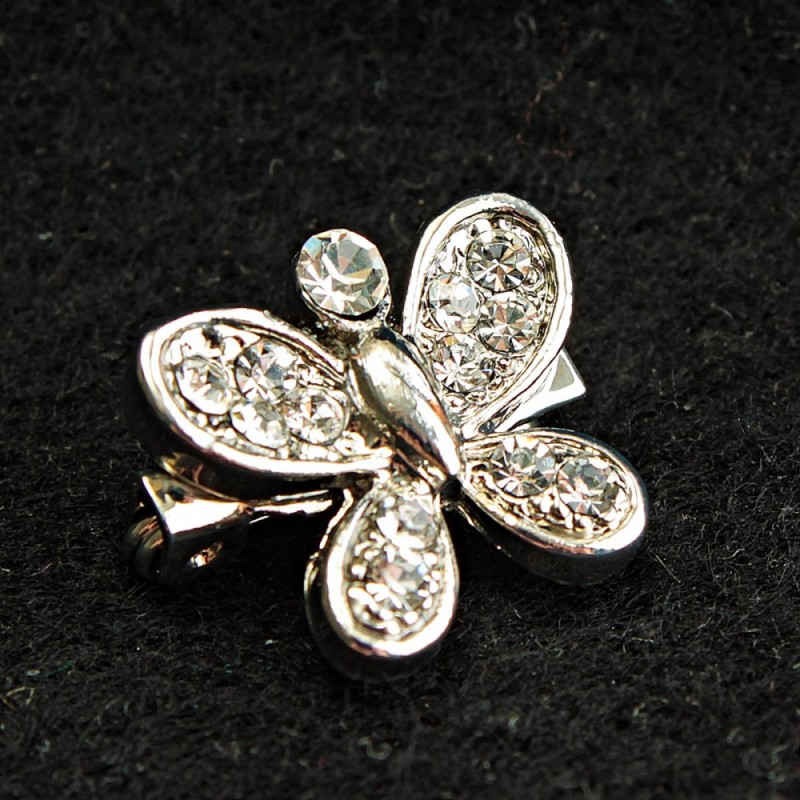 (17/15 mm) Broșă mini, metal deschis, Fluture cu strasuri