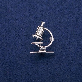 Broșă Microscop cu email și cristale, 24×31 mm, metal argintiu