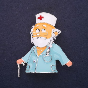 Broșă Doctor email alb-albastru 47×42 mm metal argintiu