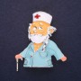 Broșă Doctor email alb-albastru 47×42 mm metal argintiu