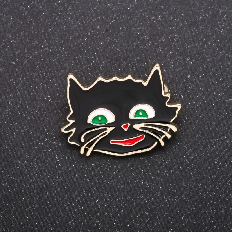 Broșă «Pisică din Cheshire» email negru, culoare metal argintiu 27×22 mm