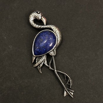 Broșă cu pandantiv Flamingo cu azurit natural, 85x30 mm