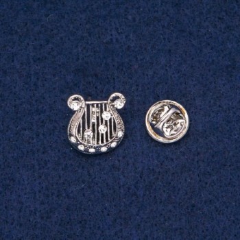 Broșă Liră cu strasuri albe, metal deschis 17×15 mm +