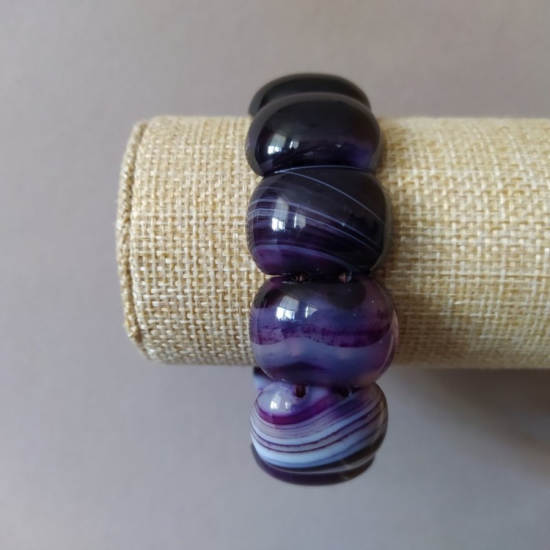 Brățară pe elastic din agat mov, cu pietre ovale de aproximativ 18×25 mm (±)
