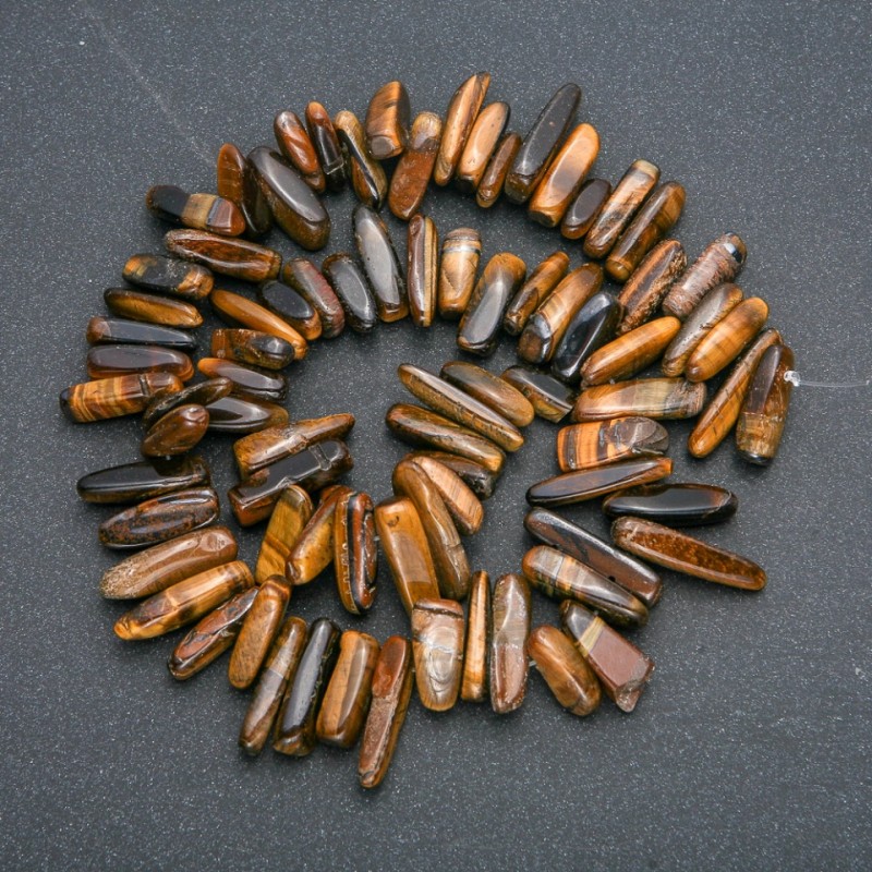Șnur din piatră naturală ochi de tigru, fragment «formă ac», diametru 18×6 mm, lungime 40 cm +