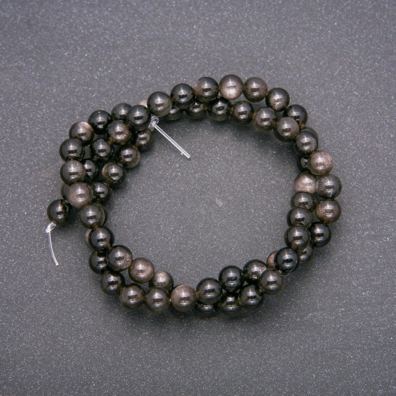 Mărgele din piatră naturală – Obsidian argintiu, bilă netedă, diametru 6 mm (+/-), lungime 38 cm