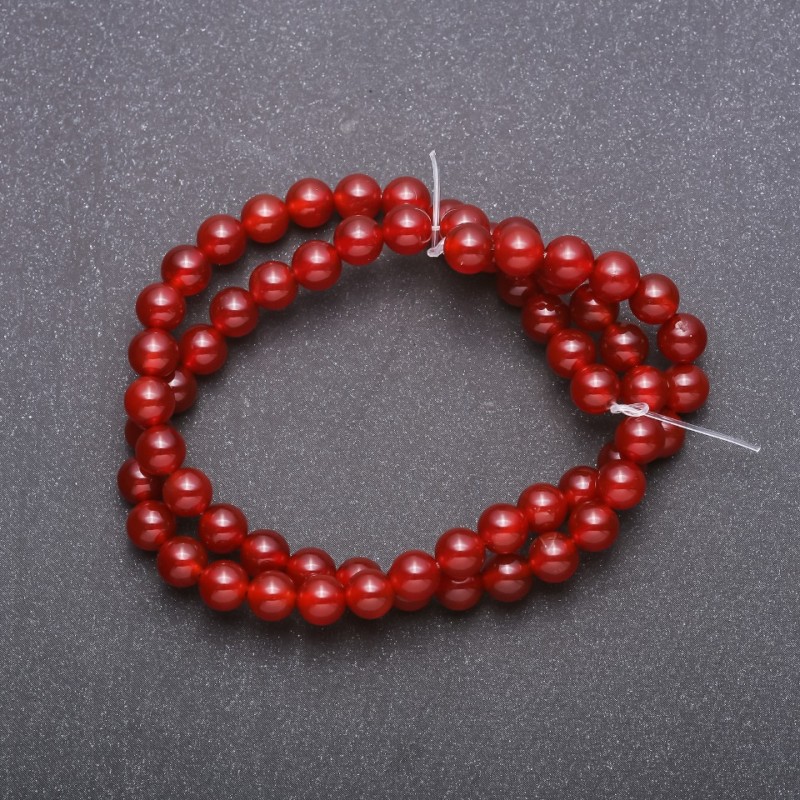 Mărgele din carneol, piatră naturală, pe șnur, bile netede, diametru 6 mm (+/-), lungime 38 cm