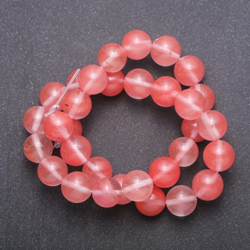 Mărgele pe fir de calcedonie, mărgelă netedă, diametrul 12 mm, lungime 39 cm
