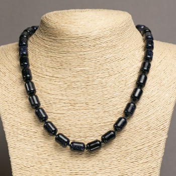 Colier din aventurin „Nisip Albastru al Nopții Cairo”, cilindru-barilă, lungime 45 cm, diametru 10x14 mm +