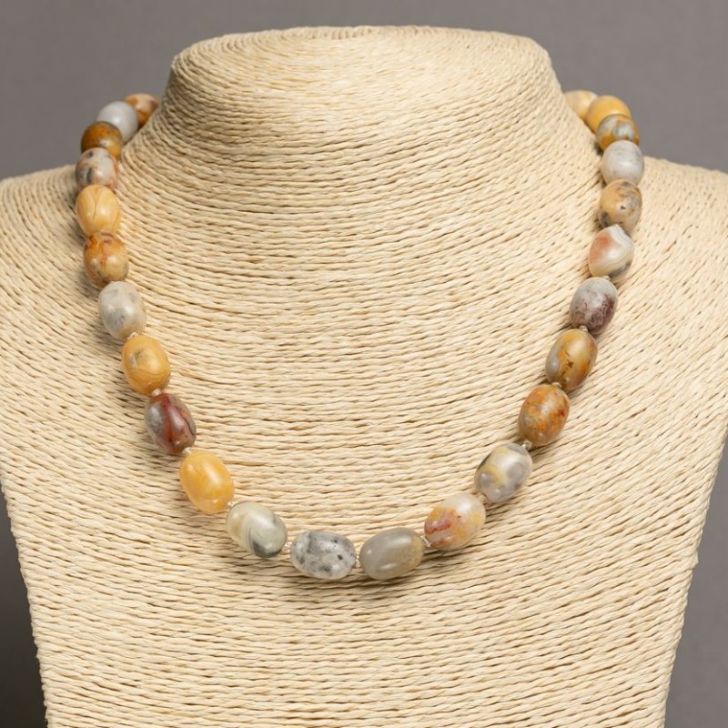 Colier din jasper Picasso «butoi», diametrul 10x14 mm, lungime 45-47 cm+
