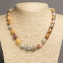 Colier din jasper Picasso «butoi», diametrul 10x14 mm, lungime 45-47 cm+