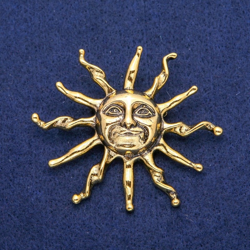 Broșă-pendativ Soare 53x62 mm, metal auriu