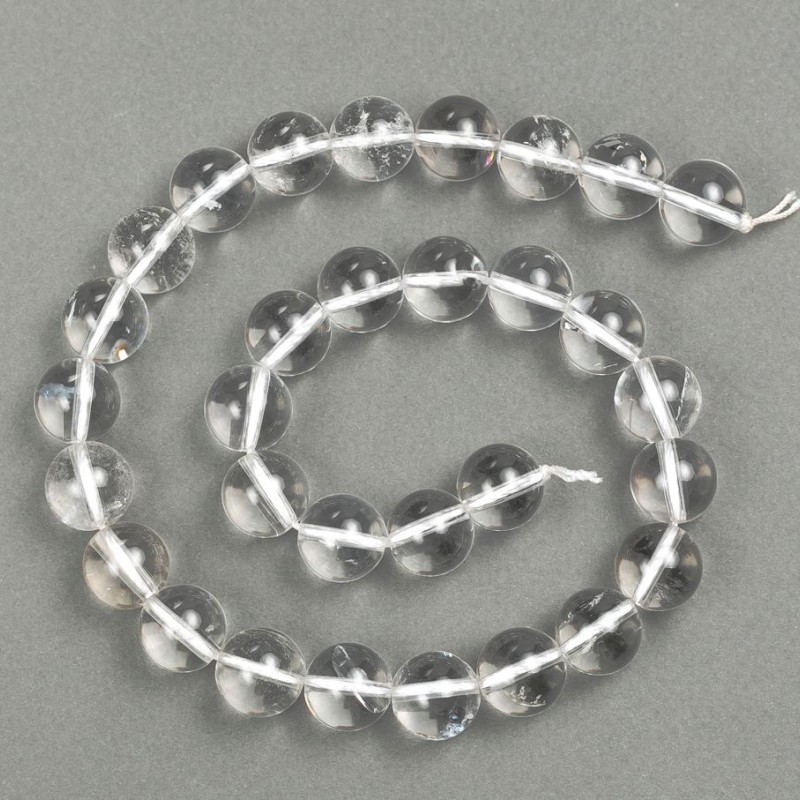 Mărgele din cristal de munte pe șnur, bile netede, diametrul de 12 mm, lungimea 37 cm