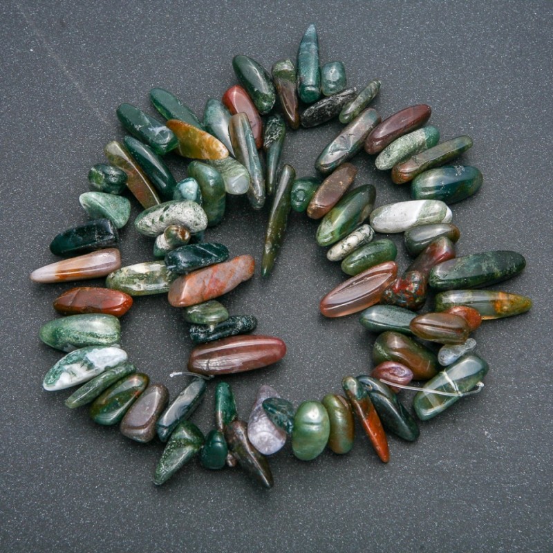Șnur din piatră naturală, jasp verde, mărgele în formă de ciob, diametru 18x6 mm, lungime 40 cm +