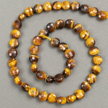 Șnur din piatră naturală ochiul de tigru, monedă facetată, diametrul 8x6 mm, lungime 39 cm +