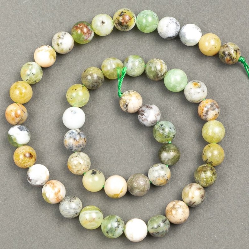 Piatră naturală opal verde pe șnur, diametrul de 10 mm, lungime 39 cm +